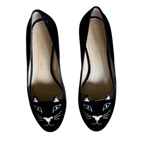 CHARLOTTE OLYMPIA Kitty Velvet Flats - Picture 1 of 7